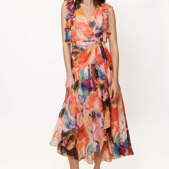 Hutch Beck Multi Technicolor Watercolor Wrap Dress size large - Picture 1 of 5